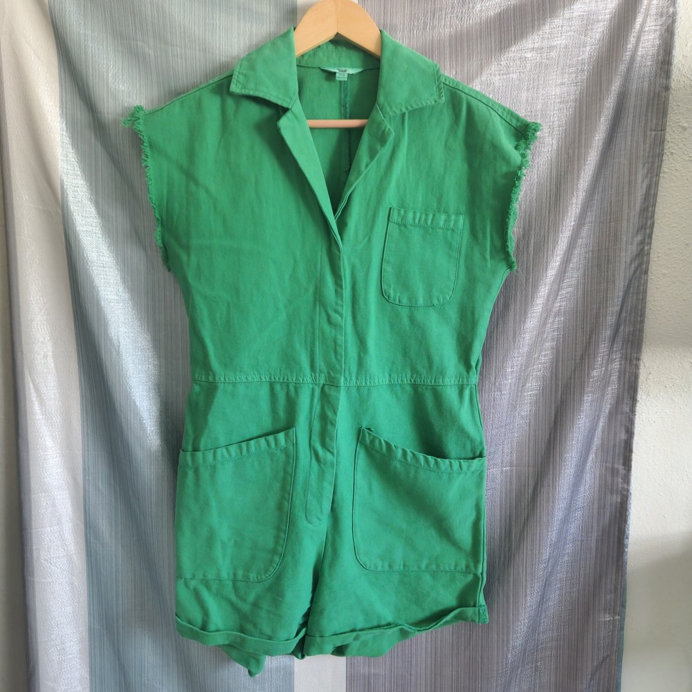 Ascot‎ and Hart Green Cotton Romper Sleeveless Frayed Edge XS Utility Gorpcore